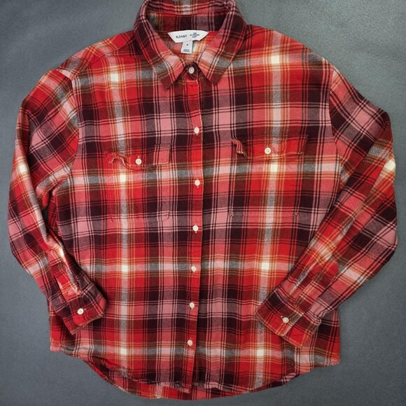 Old Navy Flannel Shirt Womens Medium Red Plaid Boyfriend Cozy School Outdoors - Picture 3 of 11
